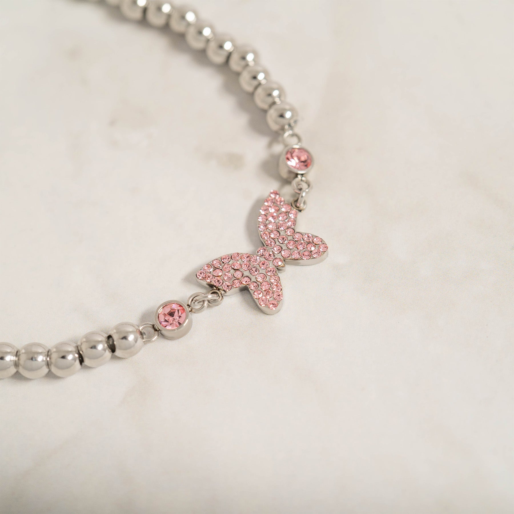 Gold Butterfly Bracelet – Adjustable Stretch Beaded Stainless Steel Charm