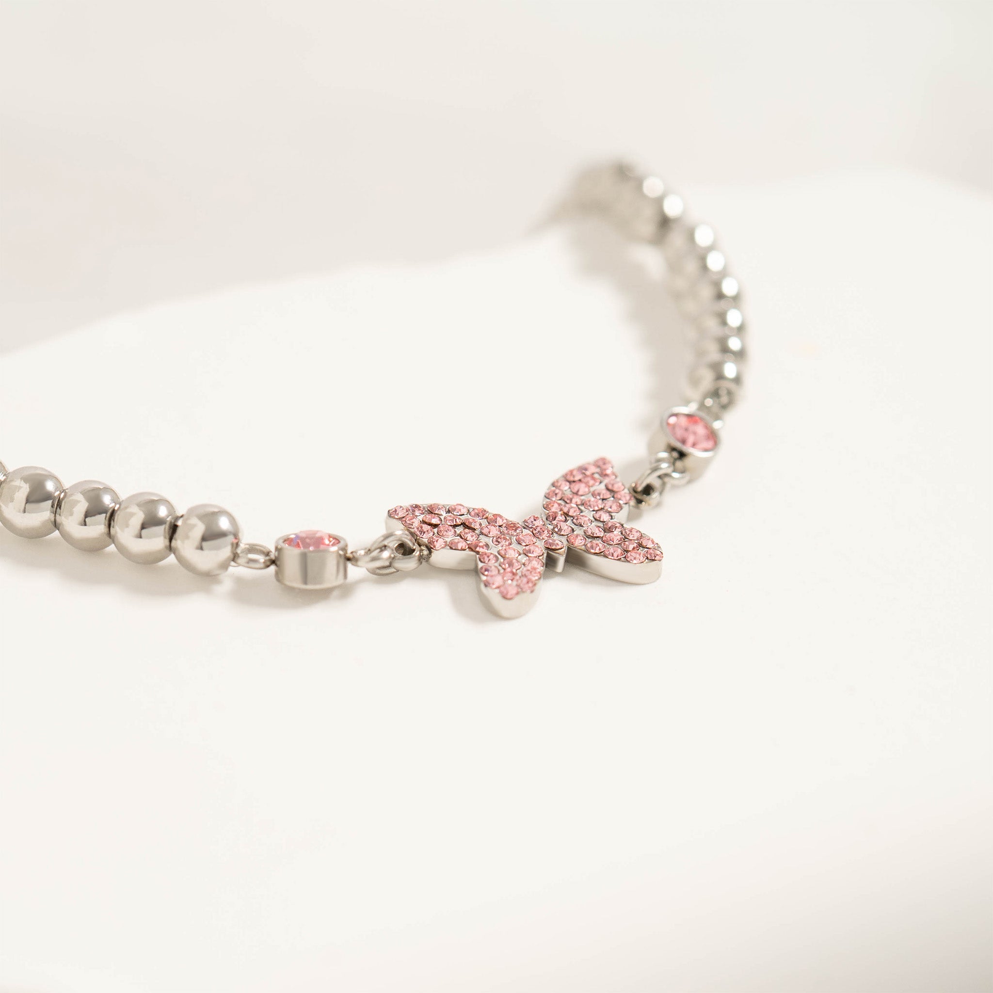 Gold Butterfly Bracelet – Adjustable Stretch Beaded Stainless Steel Charm