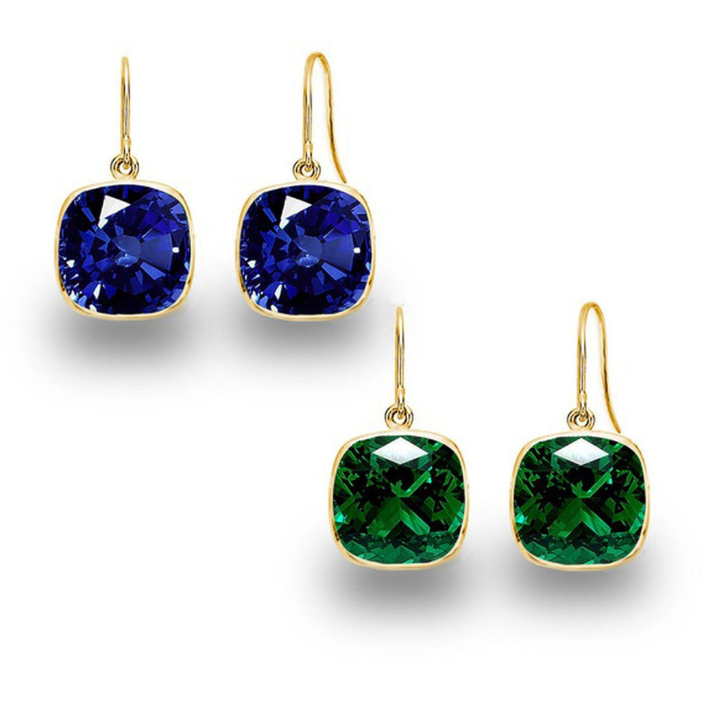 Cushion Cut Earrings – Blue Sapphire & Emerald Drop Earring Style Jewelry Set