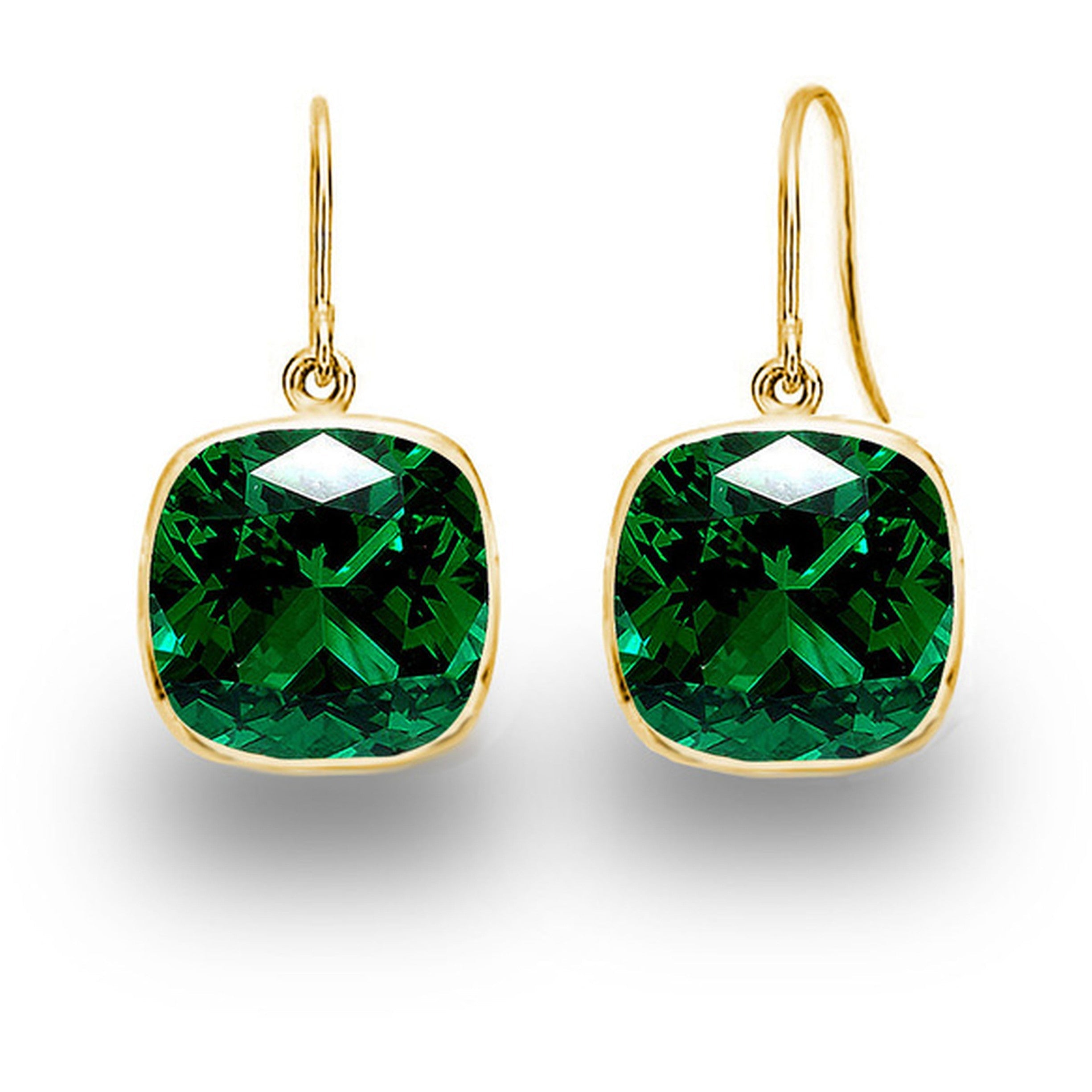 Lab Grown Sapphire Earrings – 14K Gold Drop Earrings with Cushion Cut Emeralds Set
