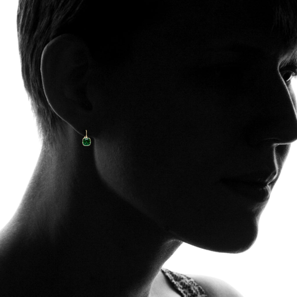 Lab Grown Sapphire Earrings – 14K Gold Drop Earrings with Cushion Cut Emeralds Set