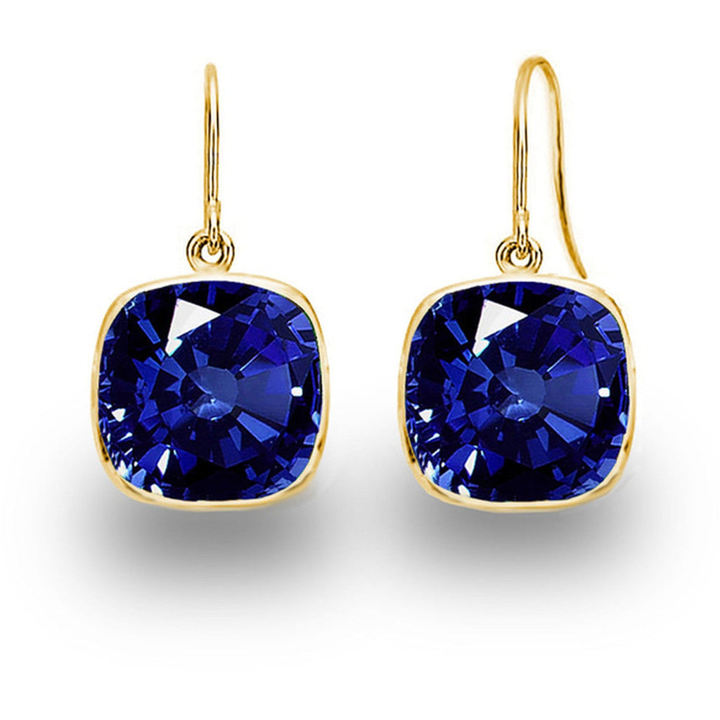 Lab Grown Sapphire Earrings – 14K Gold Drop Earrings with Cushion Cut Emeralds Set