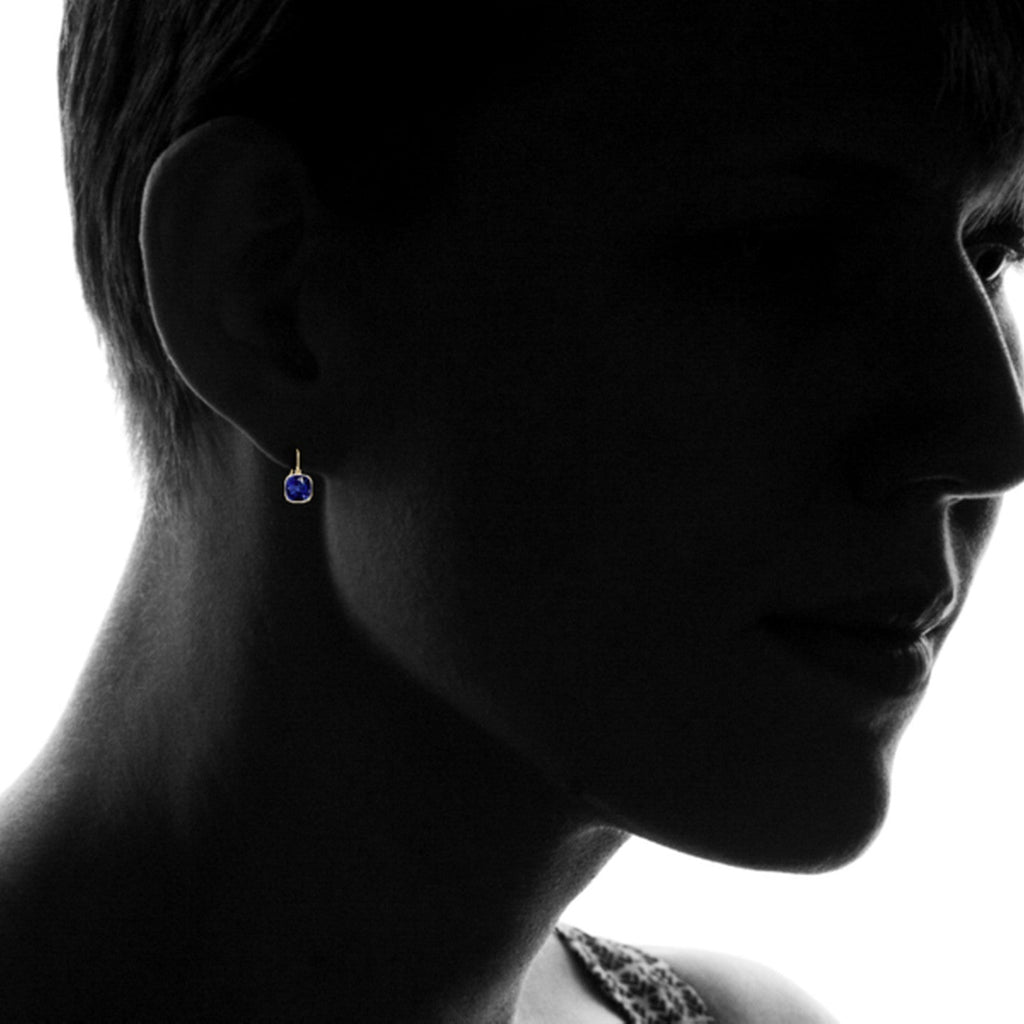 Lab Grown Sapphire Earrings – 14K Gold Drop Earrings with Cushion Cut Emeralds Set