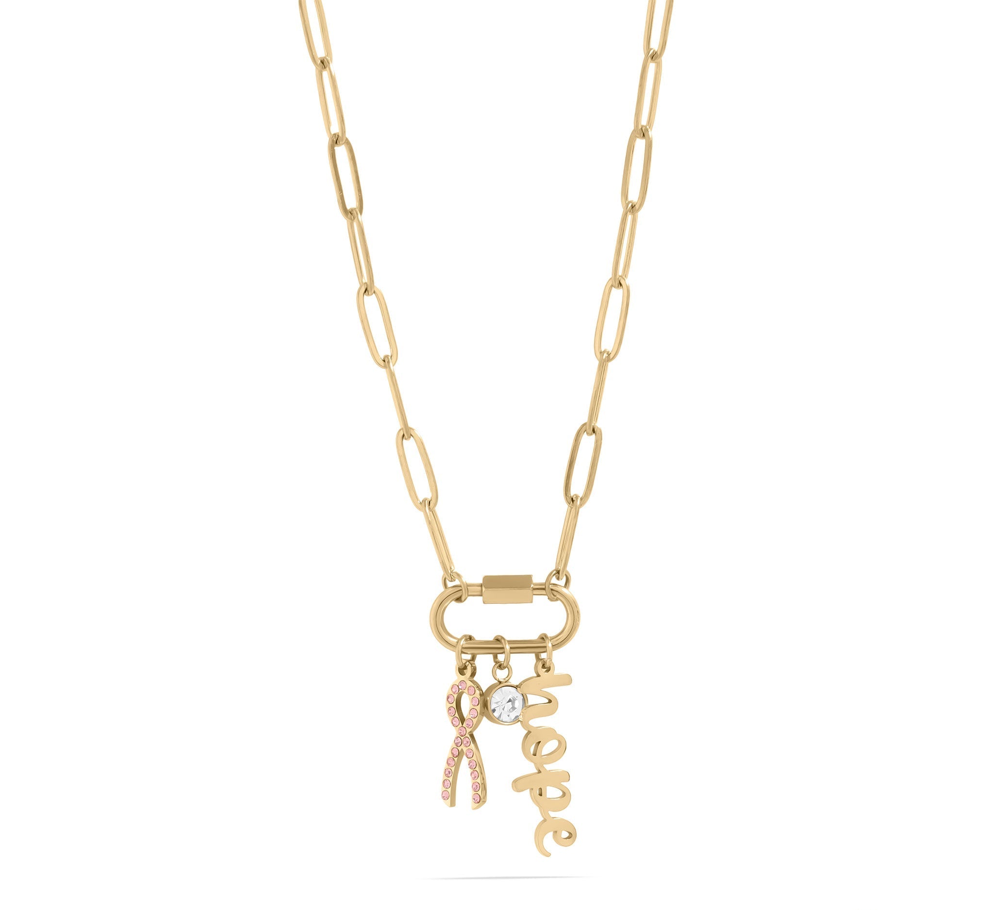 Cancer Awareness Necklace – 18K Gold Stainless Steel Chain with Carabiner Clasp - Necklaces | Sunflower Soul Boutique