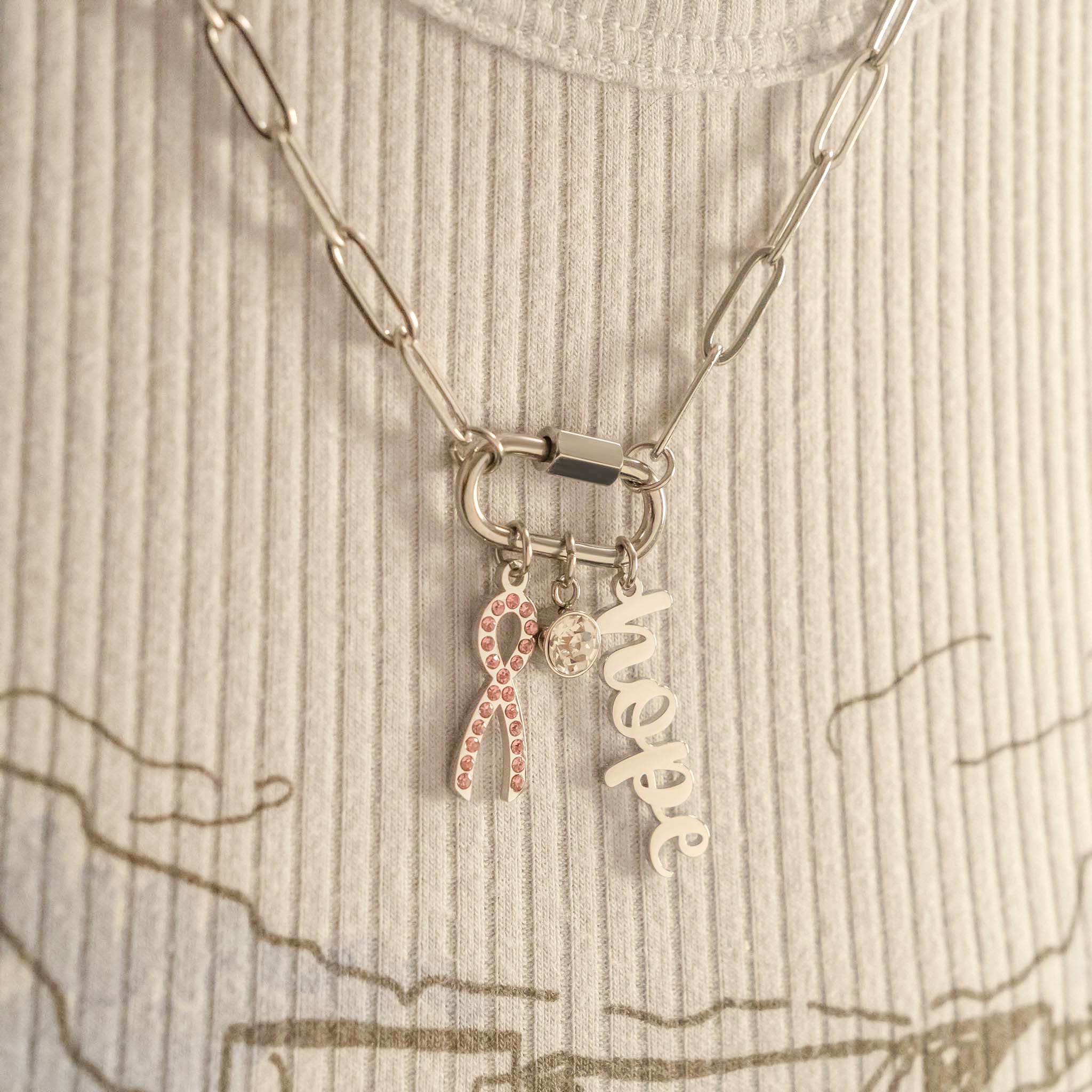 Cancer Awareness Necklace – 18K Gold Stainless Steel Chain with Carabiner Clasp - Necklaces | Sunflower Soul Boutique