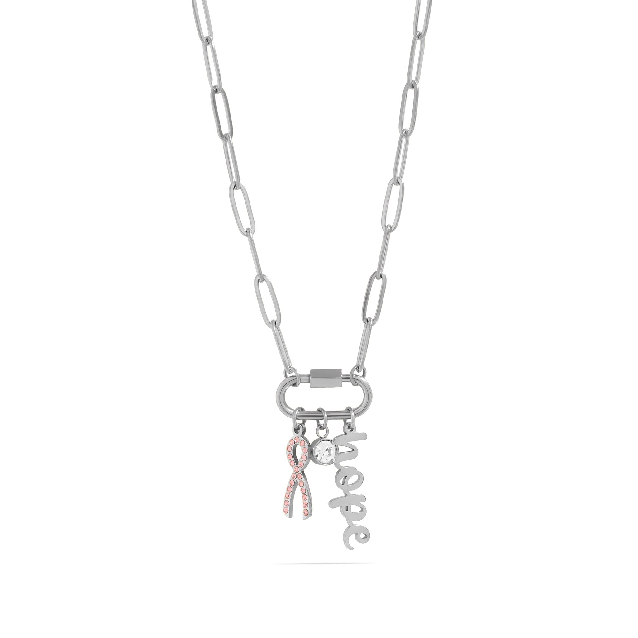 Cancer Awareness Necklace – 18K Gold Stainless Steel Chain with Carabiner Clasp - Necklaces | Sunflower Soul Boutique