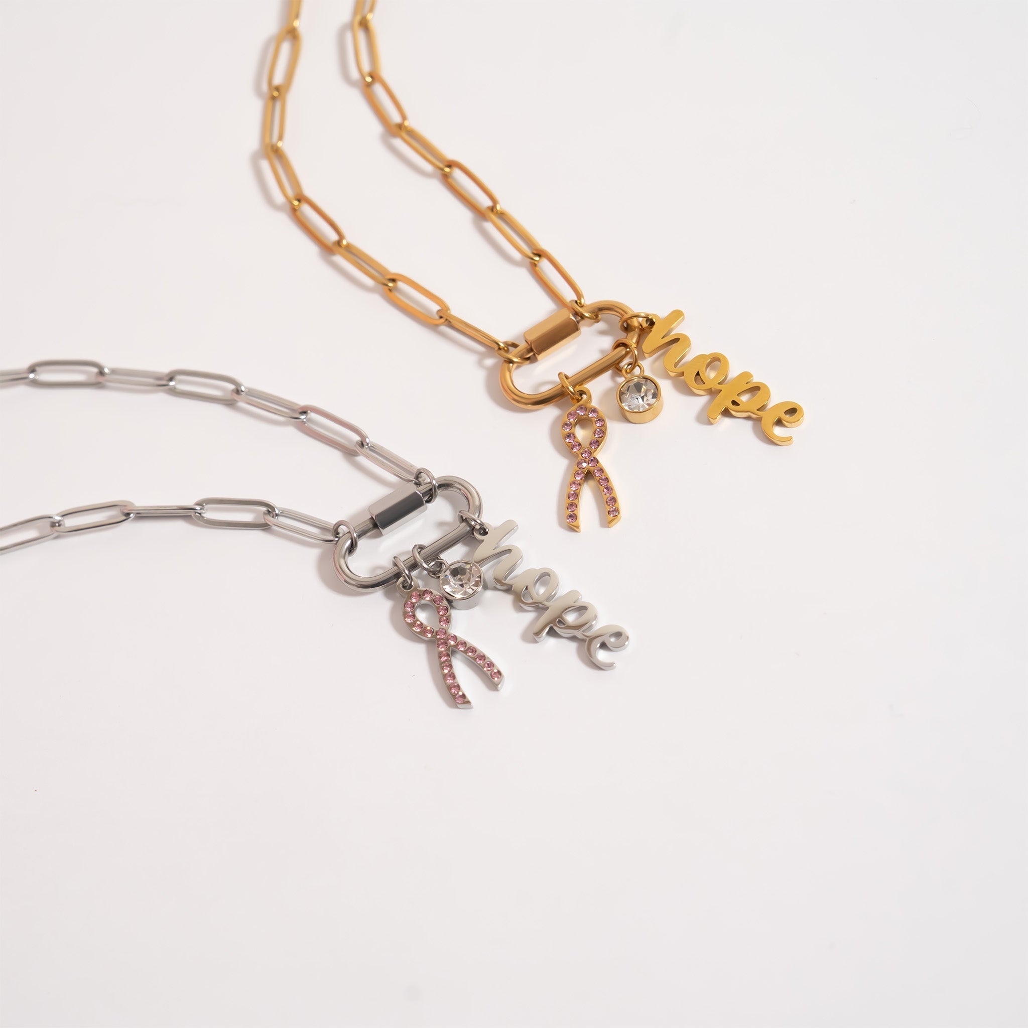 Cancer Awareness Necklace – 18K Gold Stainless Steel Chain with Carabiner Clasp - Necklaces | Sunflower Soul Boutique
