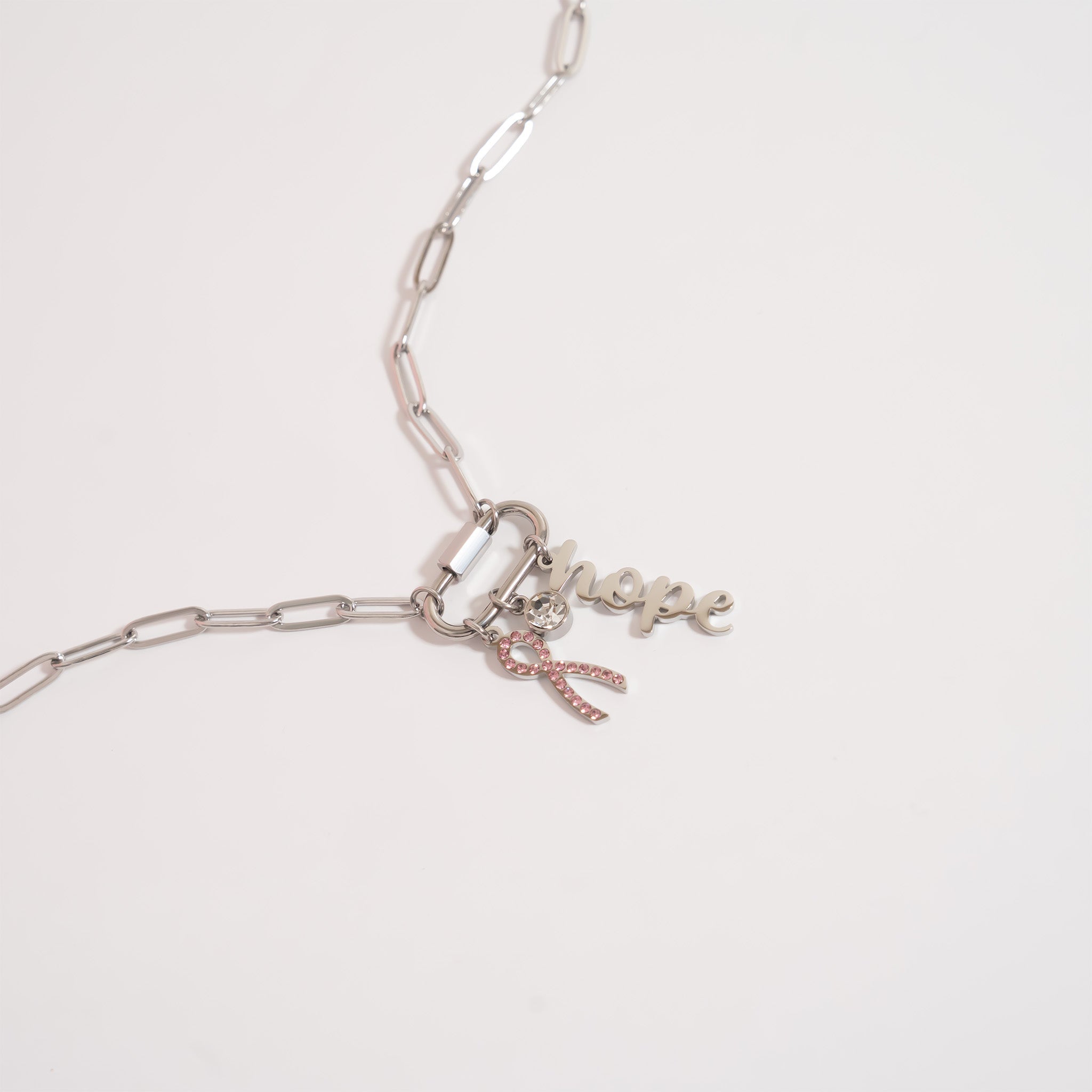 Cancer Awareness Necklace – 18K Gold Stainless Steel Chain with Carabiner Clasp - Necklaces | Sunflower Soul Boutique