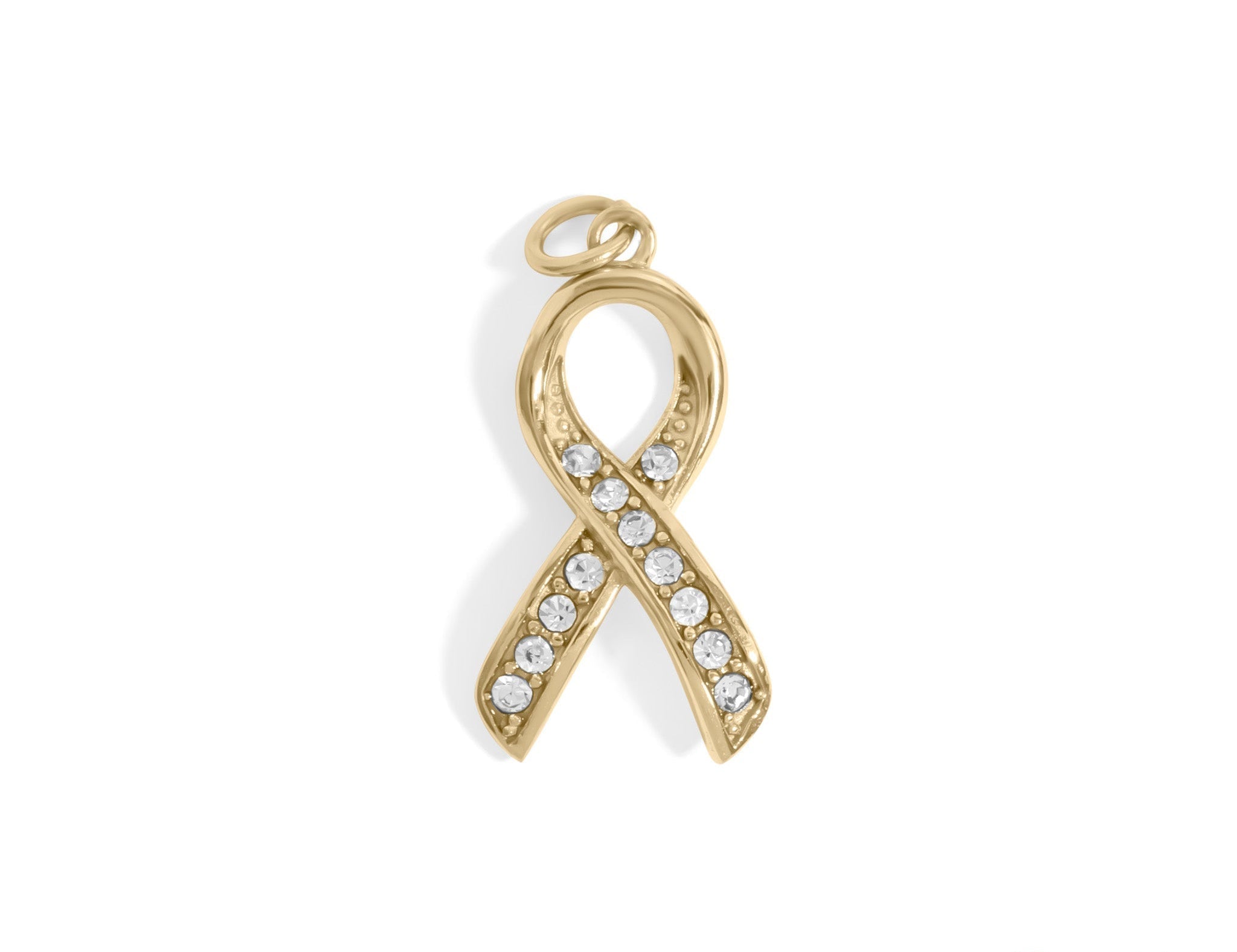 Cancer Ribbon Charm – 18K Gold Pendant | Hypoallergenic Sparkling Stone Jewelry Gift - charm | Sunflower Soul Boutique
