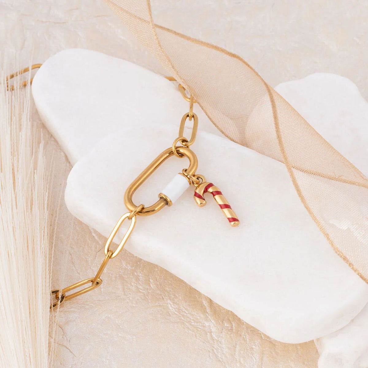 Wholesale Jewelry 18K Gold PVD Stainless Steel Candy Cane Charm- gold studio