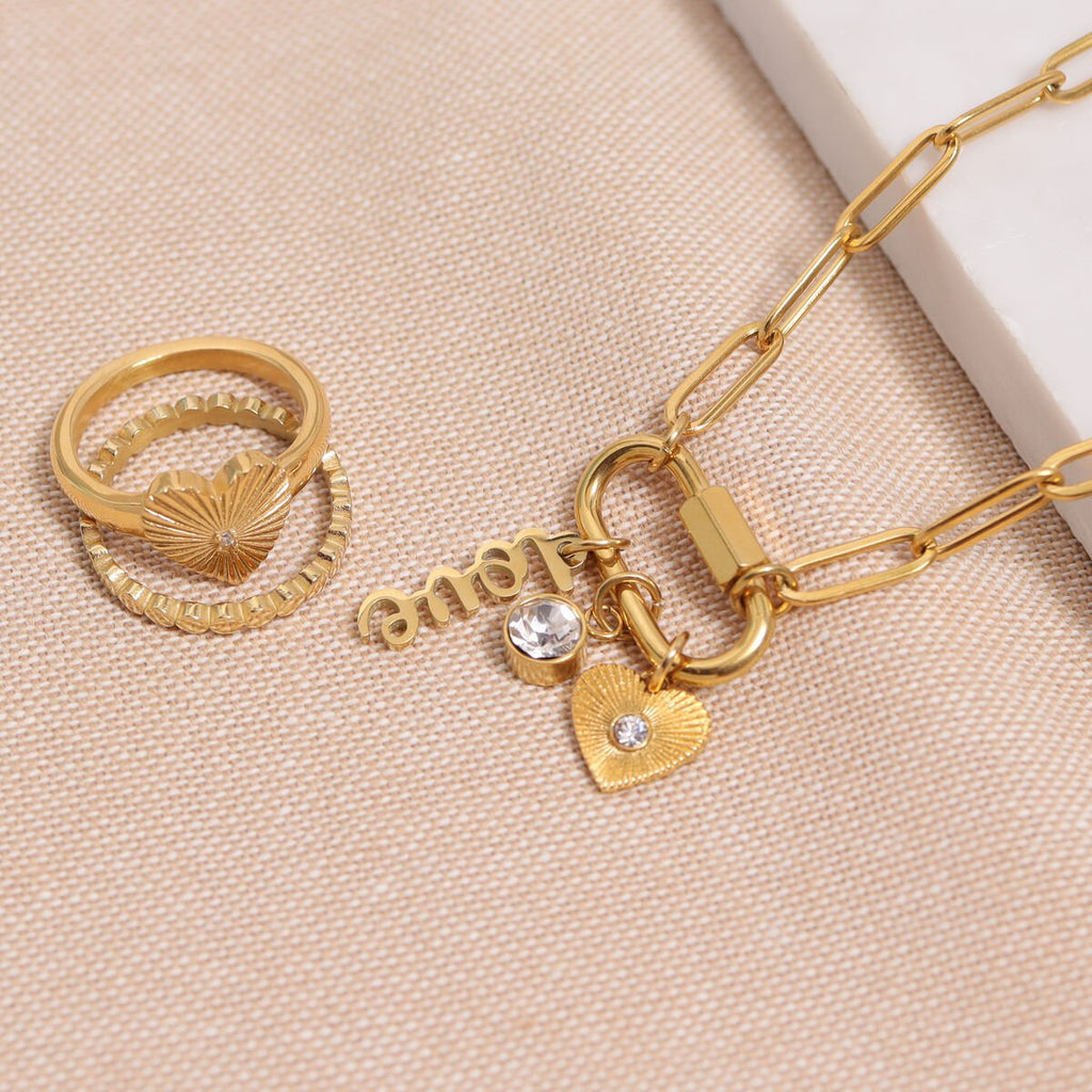 Carabiner Charm Necklace – 18K Gold Paperclip Chain With Love Charm - Necklace | Sunflower Soul Boutique