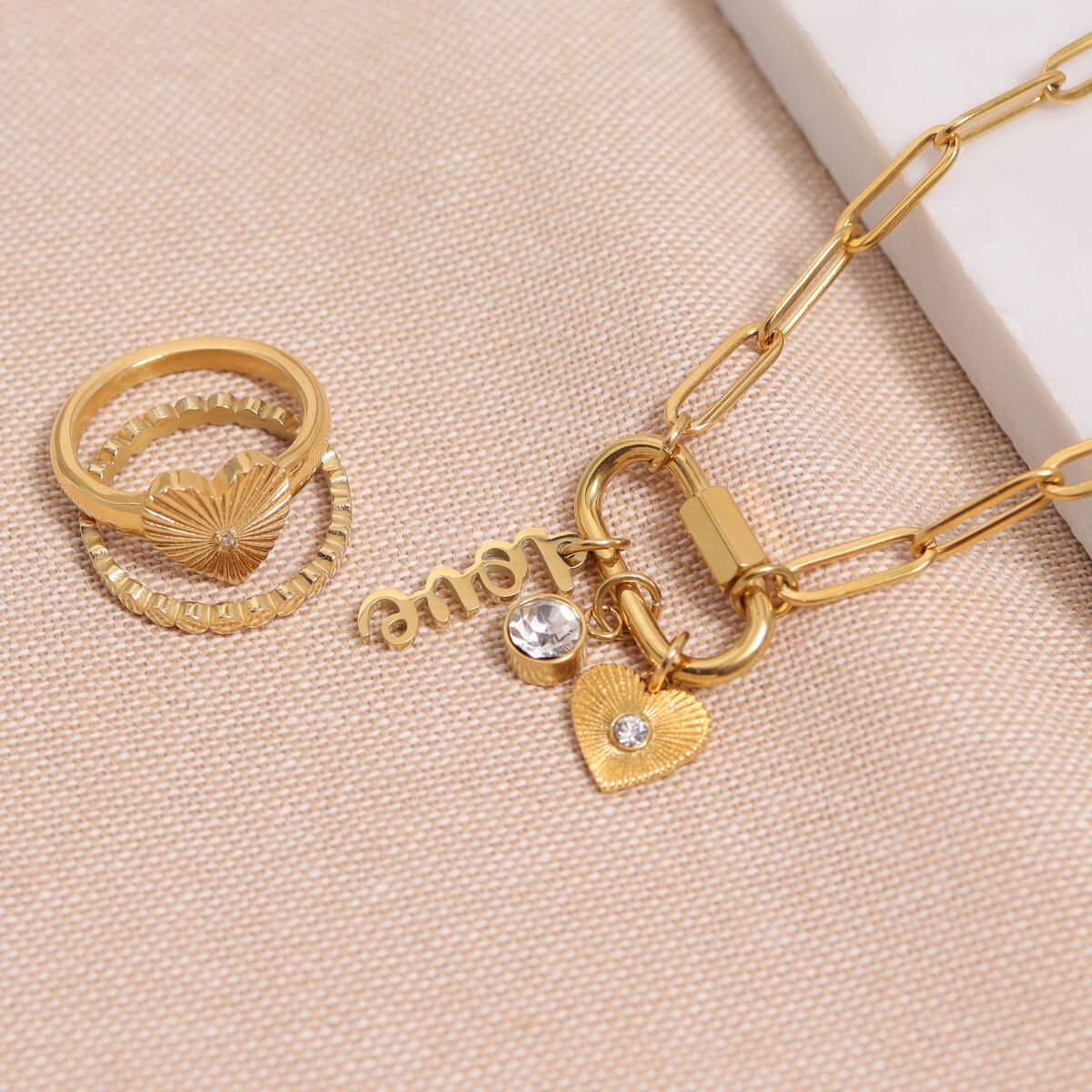 Carabiner Charm Necklace – 18K Gold Paperclip Chain With Love Charm - Necklace | Sunflower Soul Boutique