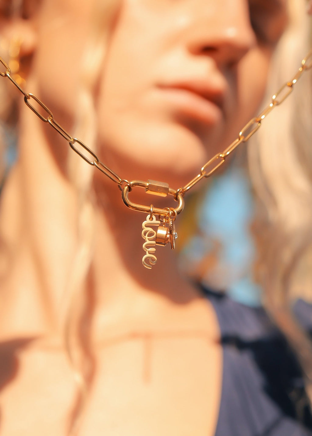 Carabiner Charm Necklace – 18K Gold Paperclip Chain With Love Charm - Necklace | Sunflower Soul Boutique