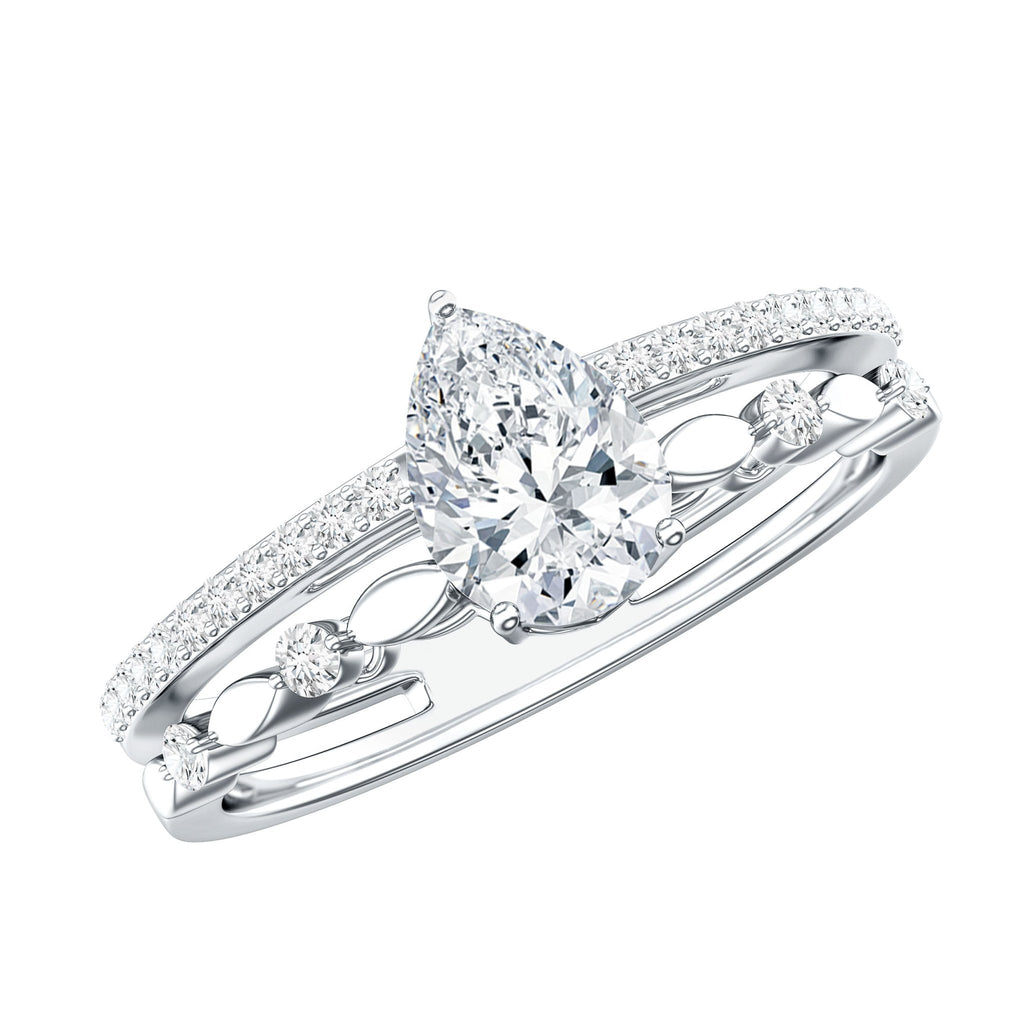 Certified 0.6 Carat Lab Grown Diamond Teardrop Double Band Engagement Ring