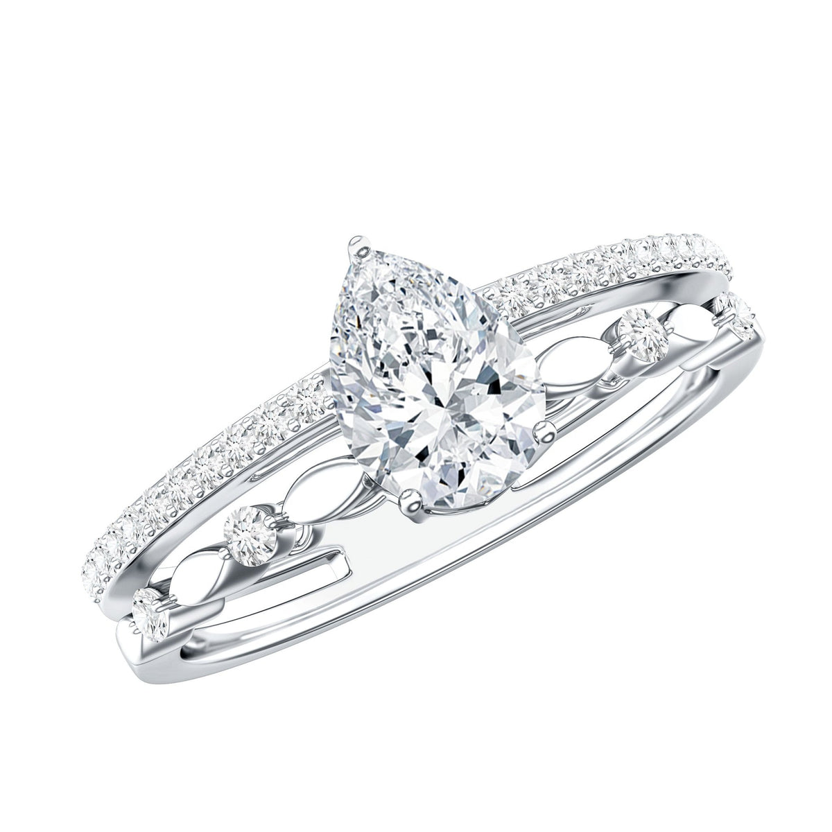Certified 0.6 Carat Lab Grown Diamond Teardrop Double Band Engagement Ring