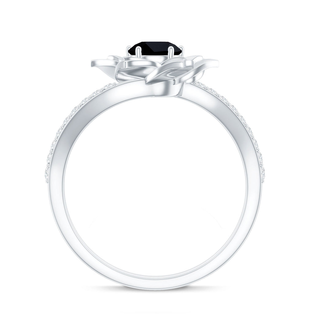 Certified 0.8 Carat Lab Grown Black Diamond Flower Engagement Ring with White Diamond