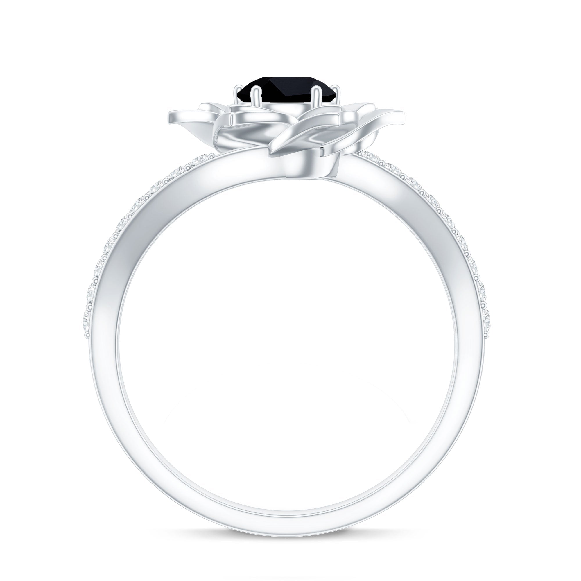 Certified 0.8 Carat Lab Grown Black Diamond Flower Engagement Ring with White Diamond