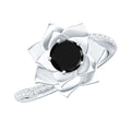Certified 0.8 Carat Lab Grown Black Diamond Flower Engagement Ring with White Diamond