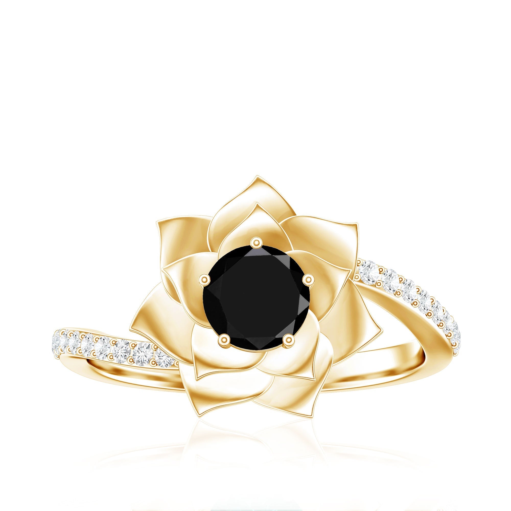 Certified 0.8 Carat Lab Grown Black Diamond Flower Engagement Ring with White Diamond