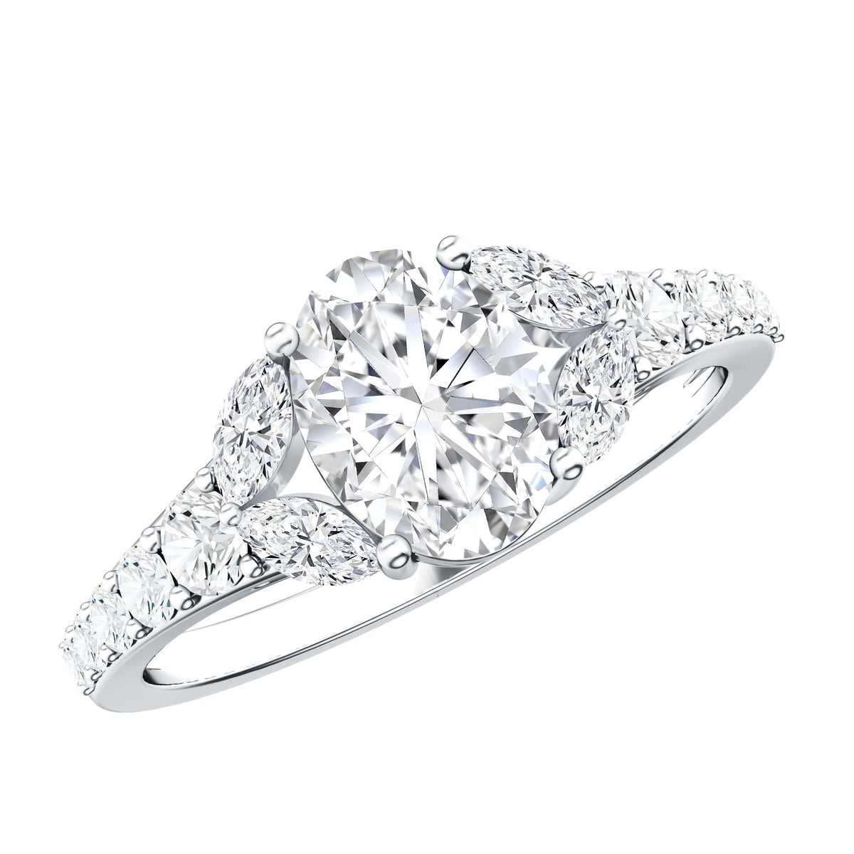 Certified 1 Carat Oval Lab Grown Diamond Engagement Ring With Side Stones