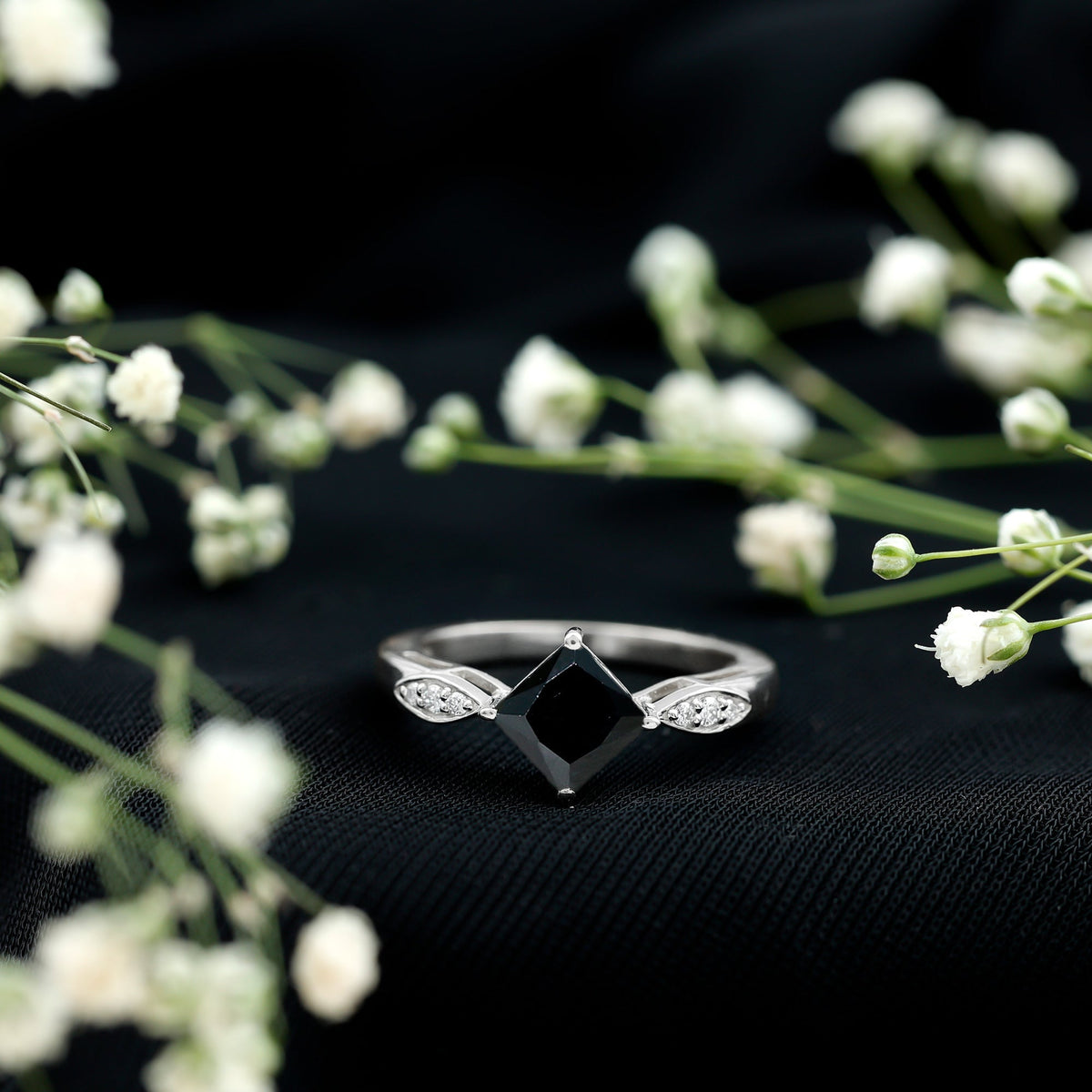 Certified 1 Carat Princess Cut Lab Grown Black and White Diamond Engagement Ring