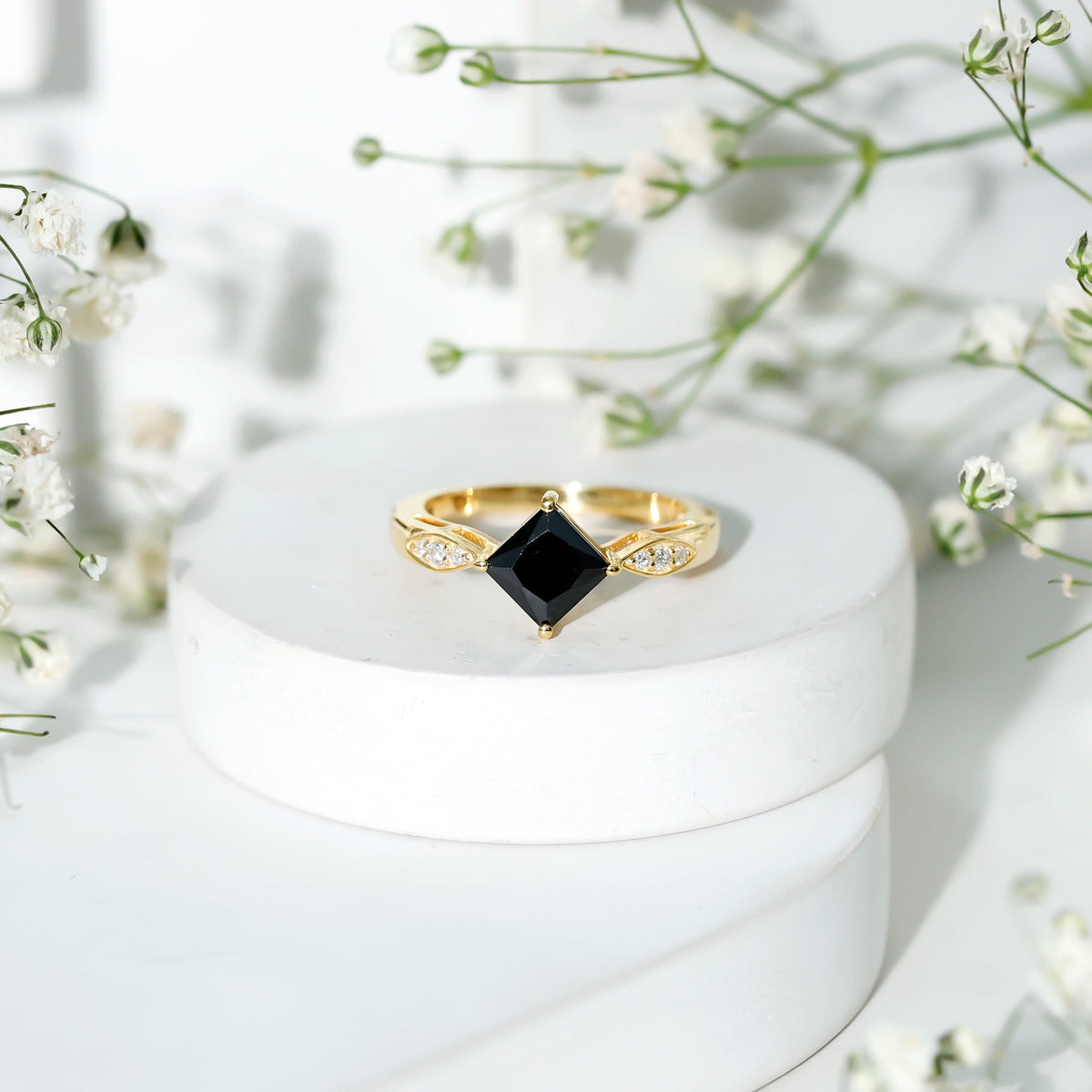 Certified 1 Carat Princess Cut Lab Grown Black and White Diamond Engagement Ring