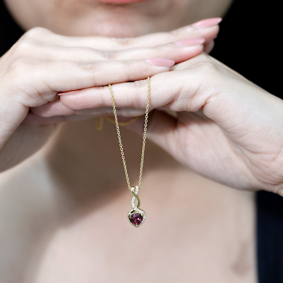 Certified 1 Carat Rhodolite Diamond Heart and Infinity Necklace