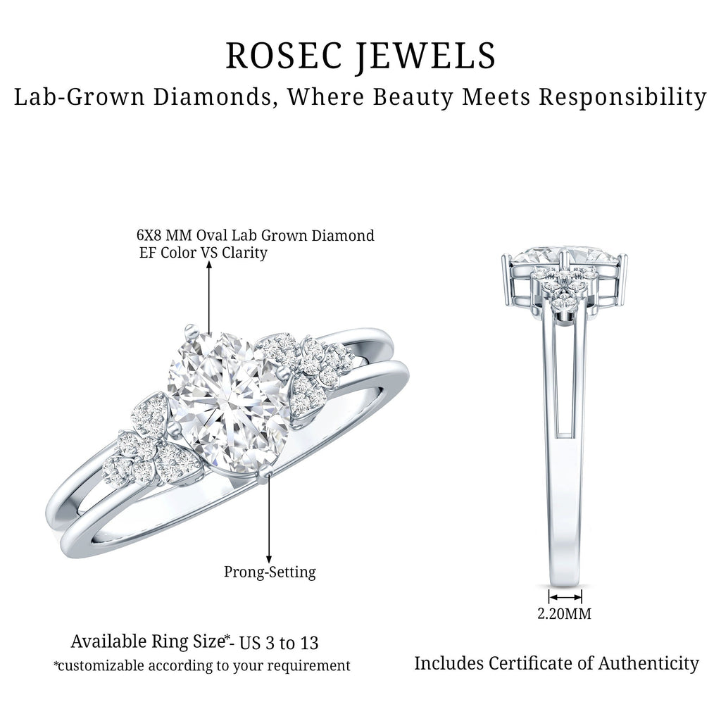 Certified 1.2 Carat Lab Grown Oval Diamond Designer Engagement Ring