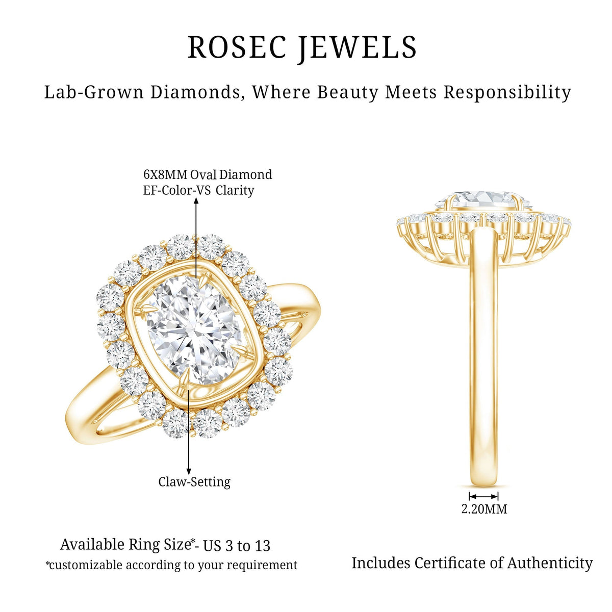 Certified 1.2 Carat Oval Lab Grown Diamond Halo Engagement Ring