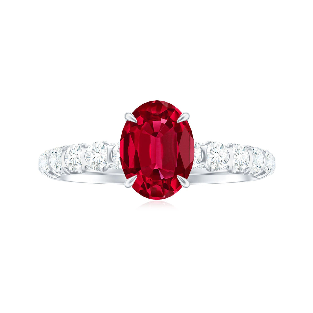 Certified 1.5 Carat Lab Grown Ruby Oval Engagement Ring with Diamond