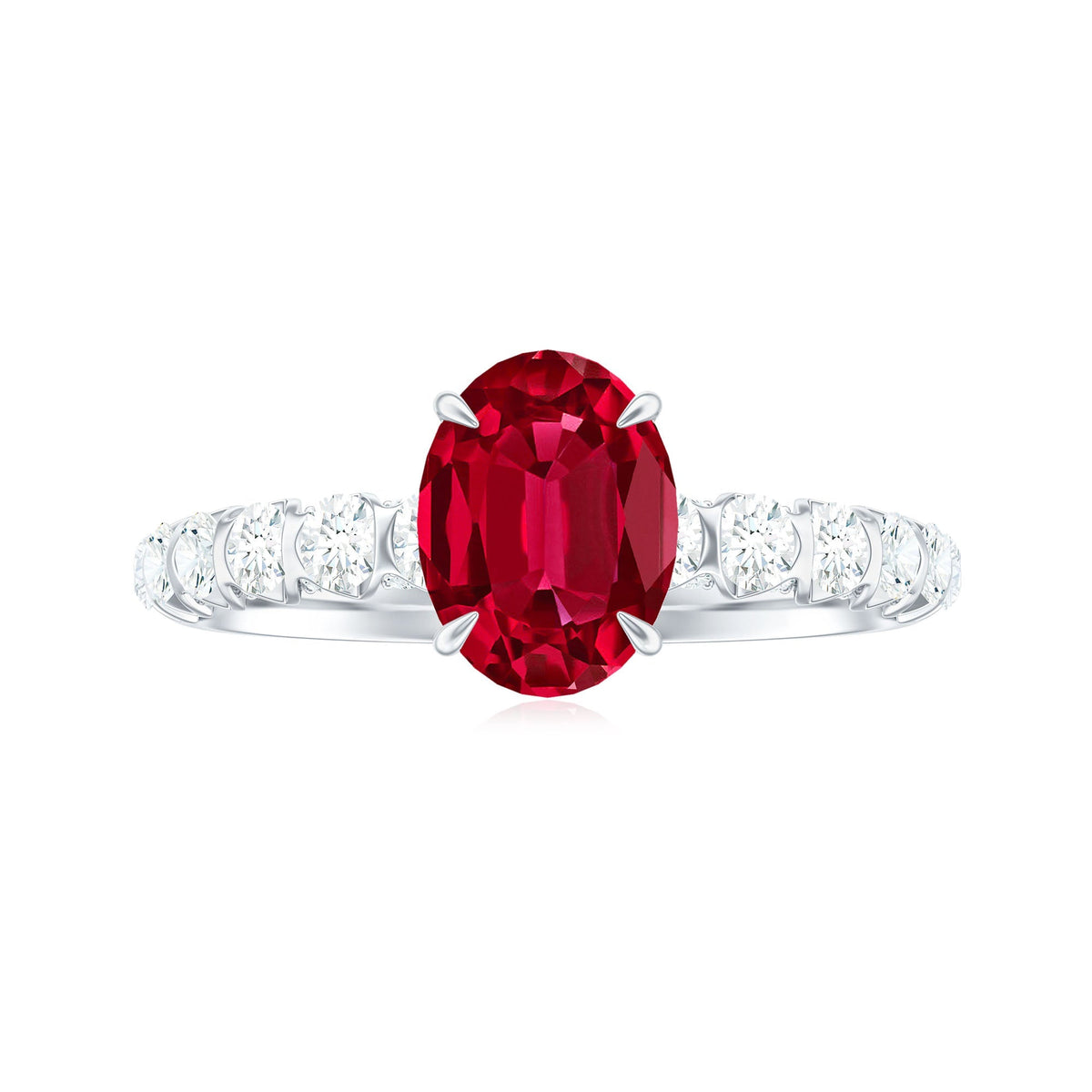 Certified 1.5 Carat Lab Grown Ruby Oval Engagement Ring with Diamond