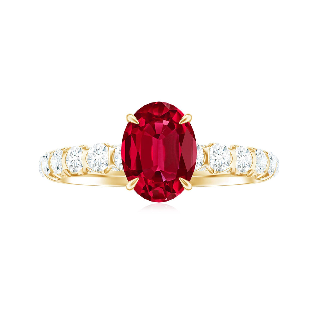 Certified 1.5 Carat Lab Grown Ruby Oval Engagement Ring with Diamond