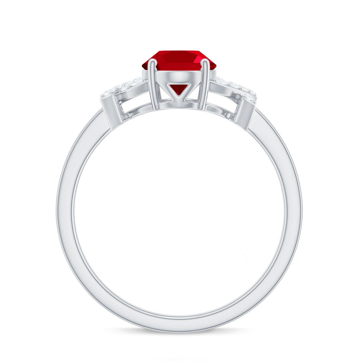 Certified 1.5 Carat Lab Grown Ruby Oval Engagement Ring with Diamond Split Shank