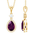 Certified 1.5 Carat Rhodolite Teardrop Necklace with Diamond Halo