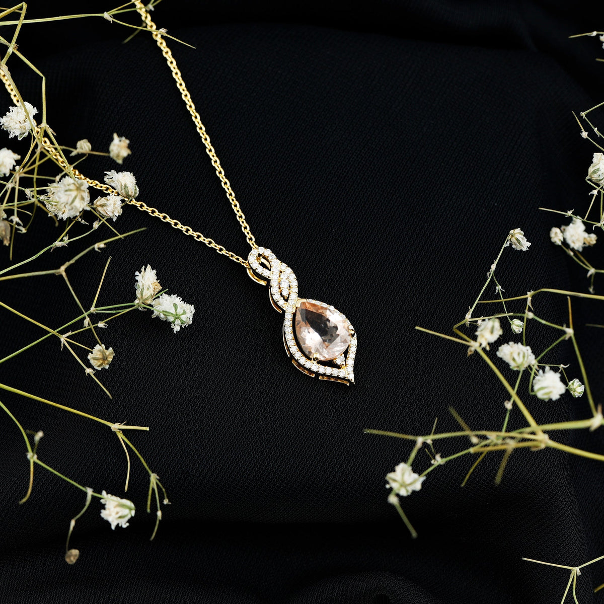 Certified 1.75 Carat Morganite Teardrop Necklace with Diamond