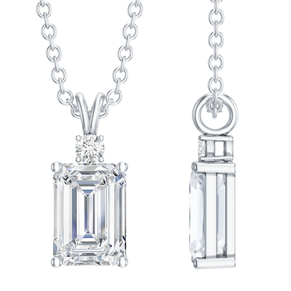 Certified 1.87 Carat Emerald Cut Cubic Zirconia Pendant Necklace with Silver Chain