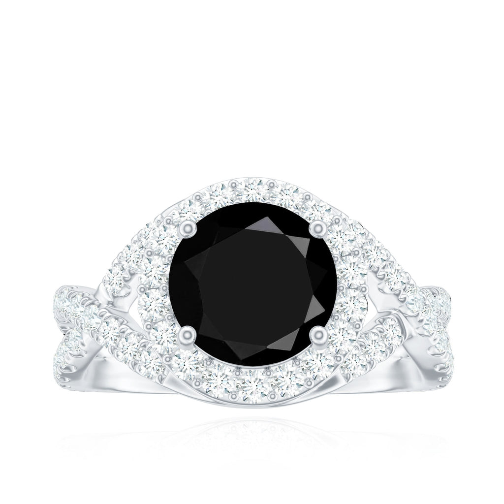 Certified 2 Carat Black Onyx Crossover Engagement Ring with Moissanite Halo
