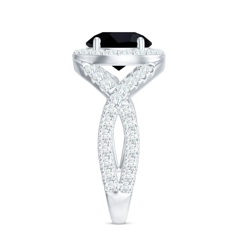 Certified 2 Carat Black Onyx Crossover Engagement Ring with Moissanite Halo