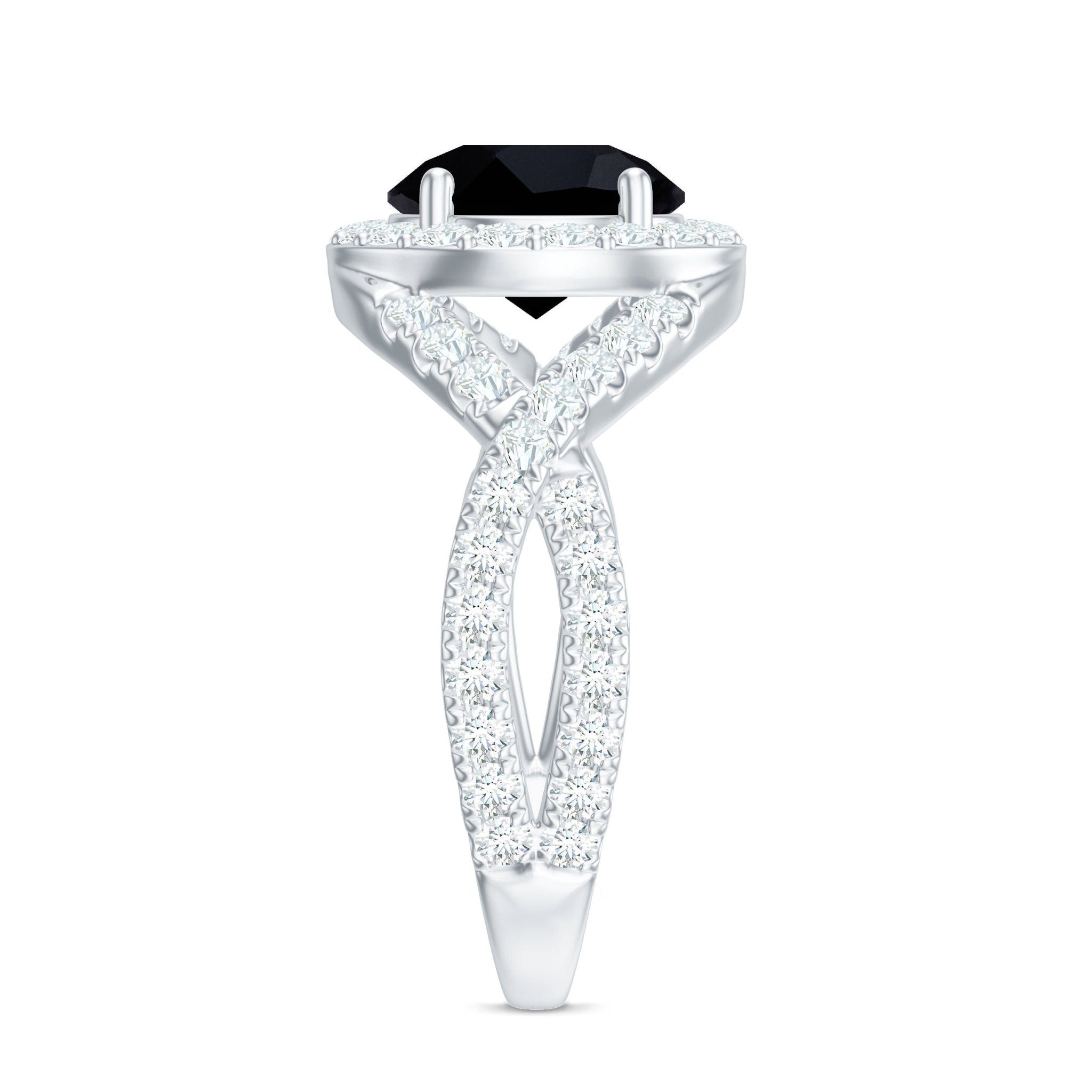 Certified 2 Carat Black Onyx Crossover Engagement Ring with Moissanite Halo