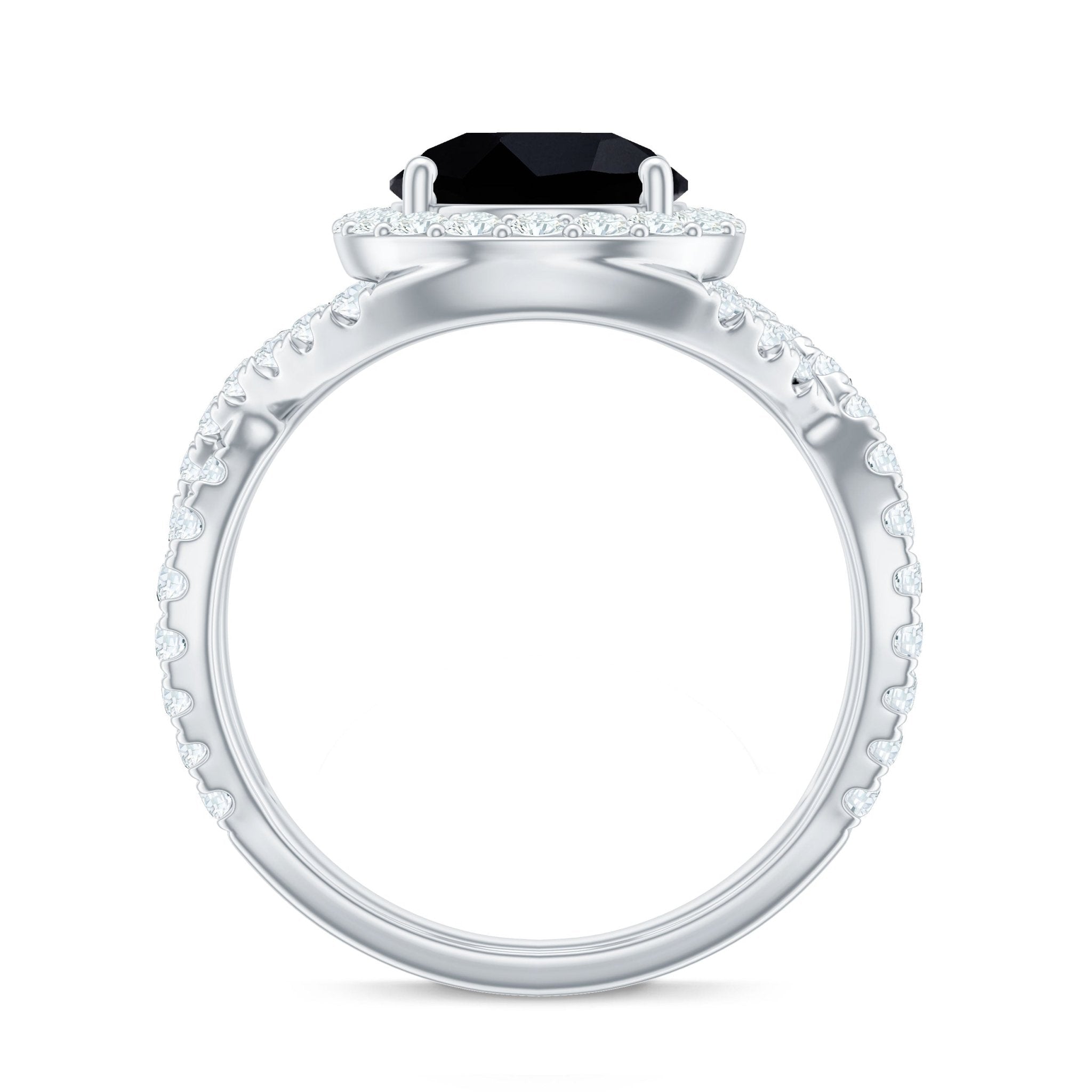 Certified 2 Carat Black Onyx Crossover Engagement Ring with Moissanite Halo
