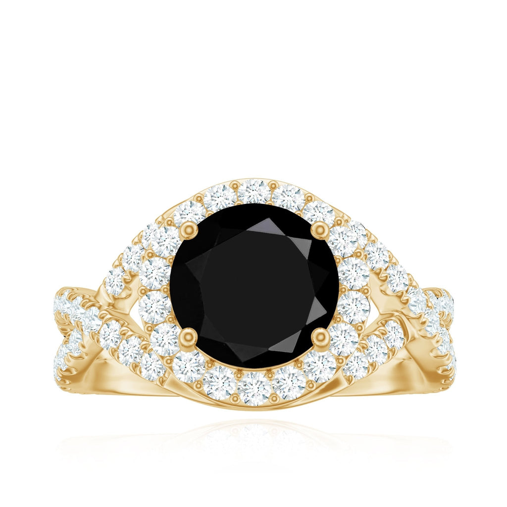 Certified 2 Carat Black Onyx Crossover Engagement Ring with Moissanite Halo