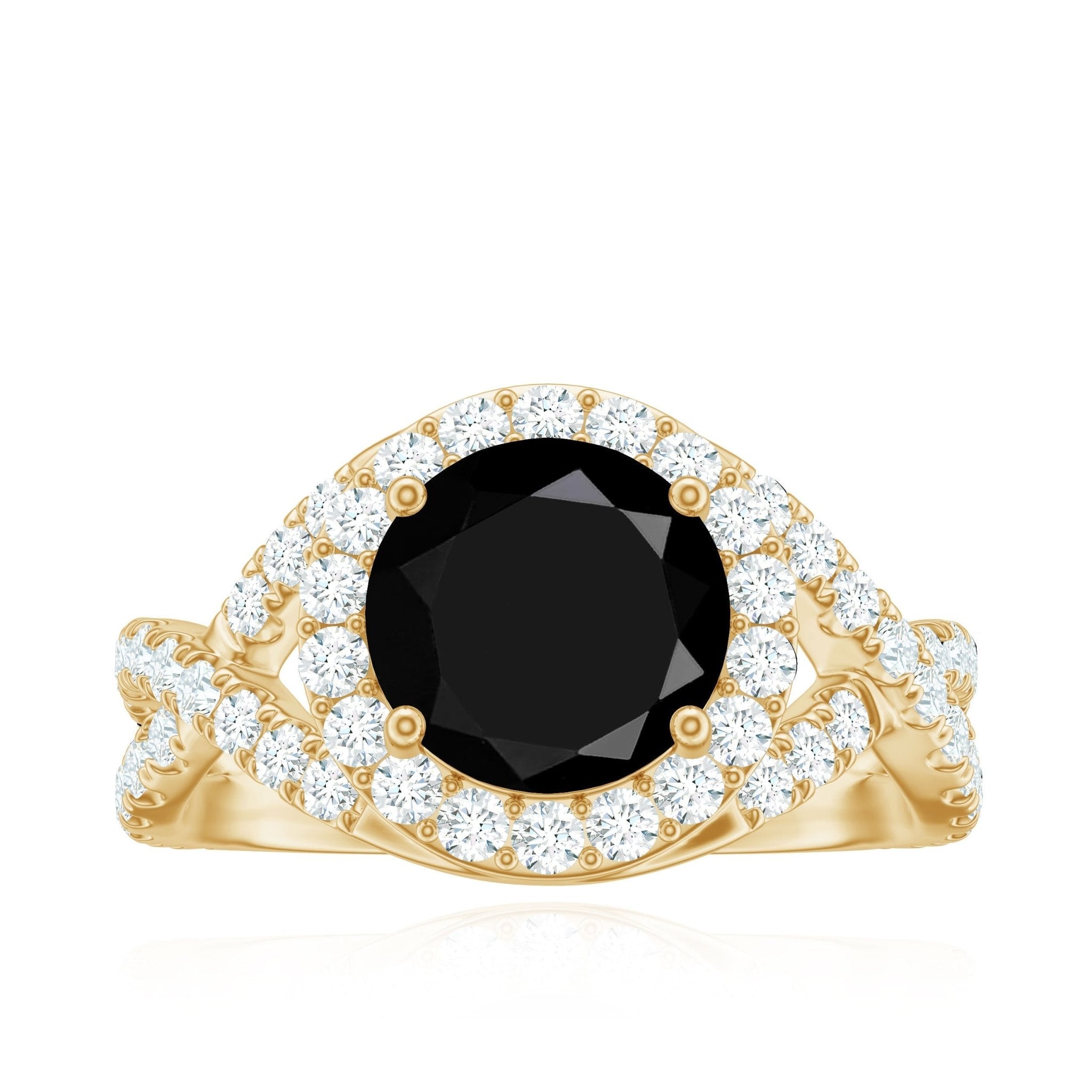 Certified 2 Carat Black Onyx Crossover Engagement Ring with Moissanite Halo