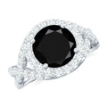 Certified 2 Carat Black Onyx Crossover Engagement Ring with Moissanite Halo