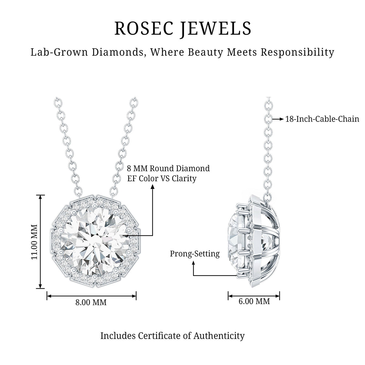 Certified 2 Carat Circle Lab Grown Diamond Necklace With Halo