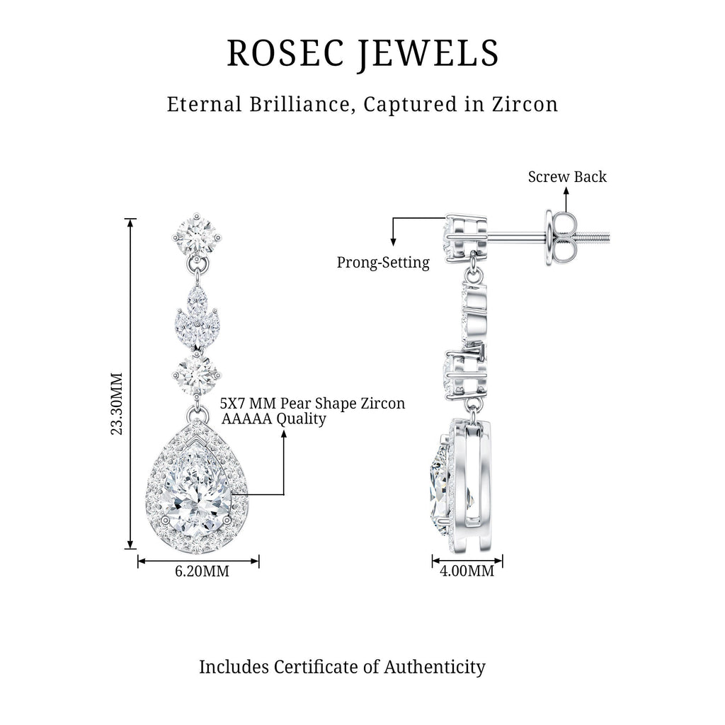 Certified 2 Carat CZ and Silver Teardrop Dangle Earrings for Wedding