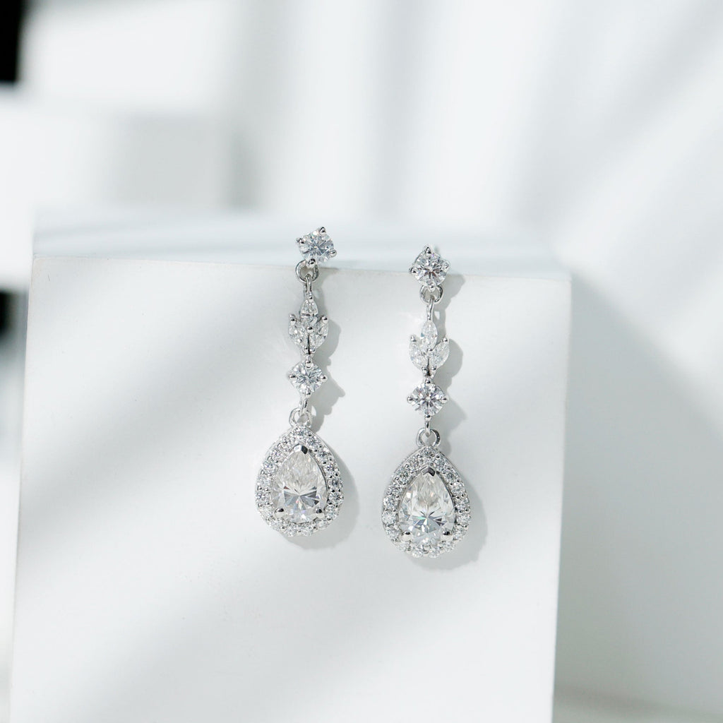 Certified 2 Carat CZ and Silver Teardrop Dangle Earrings for Wedding