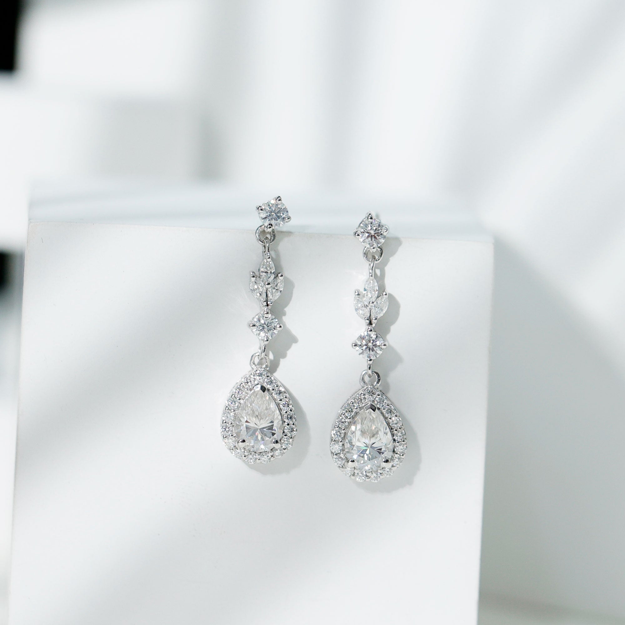 Certified 2 Carat CZ and Silver Teardrop Dangle Earrings for Wedding
