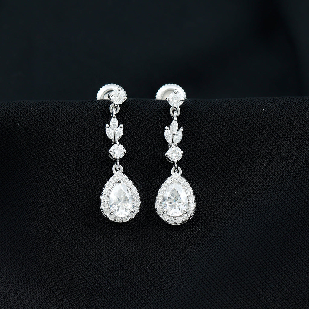 Certified 2 Carat CZ and Silver Teardrop Dangle Earrings for Wedding