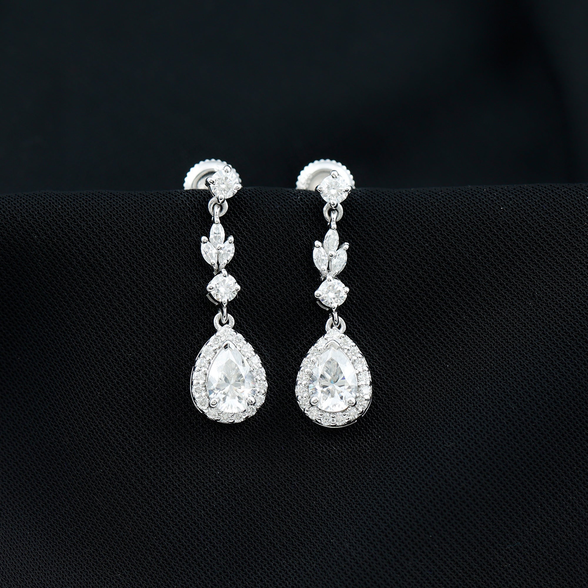 Certified 2 Carat CZ and Silver Teardrop Dangle Earrings for Wedding