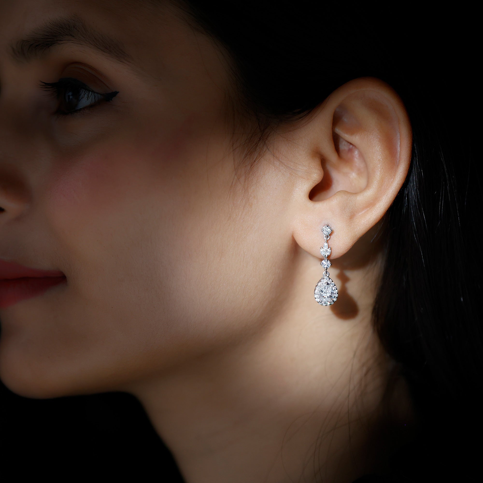 Certified 2 Carat CZ and Silver Teardrop Dangle Earrings for Wedding